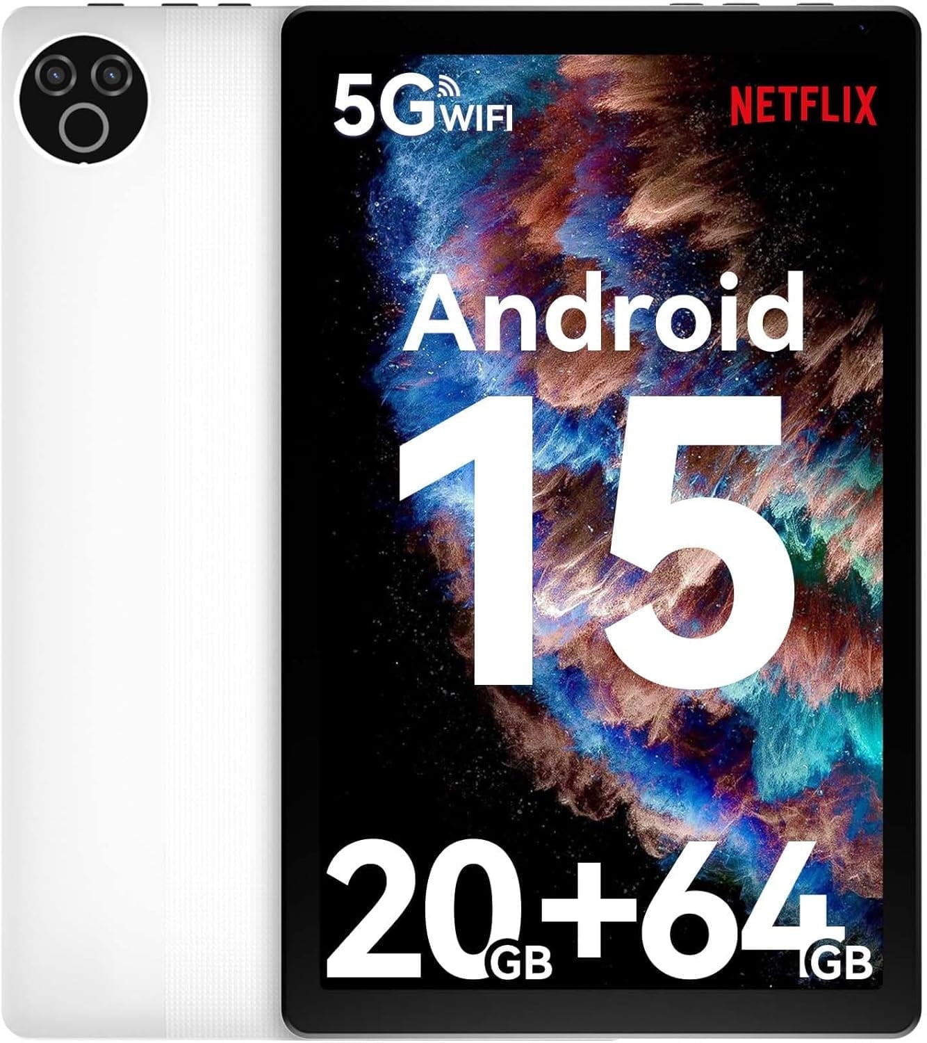 Tablet 10 inch Android 14 Tablets, 8GB RAM 128GB ROM 1TB Expand, Oct-Core Processor, 1280x800 LCD Touch Screen, WiFi 5, Dual Camera, BT5.0, 6000mAh Battery (White)