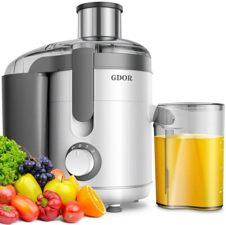 GDOR Juicer Machine Dual Speeds Centrifugal Extractor, Titanium Enhanced Cut Disc, 2.5" Feed Chute Juicer, Anti-Drip, Includes Cleaning Brush,White