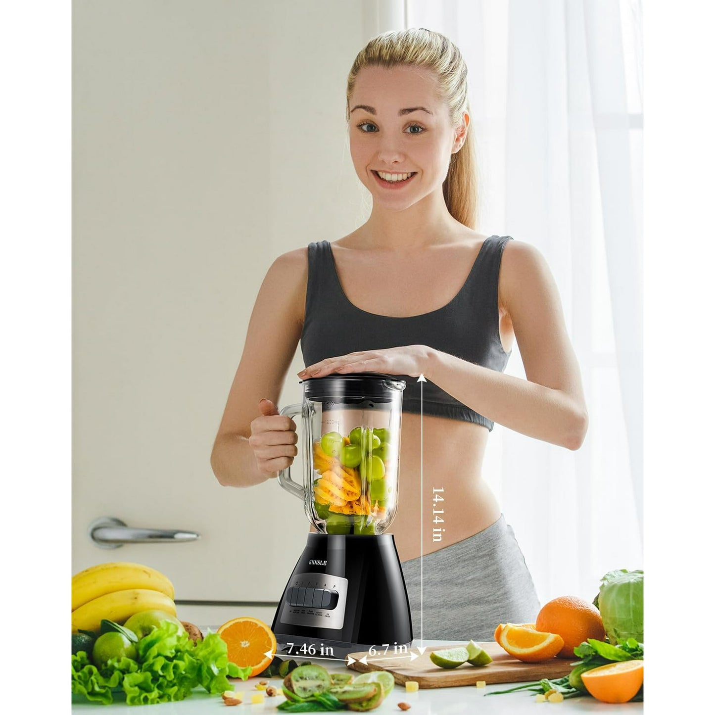 Classic Blenders for Kitchen, 700W Blender for Shakes and Smoothies, 52oz Glass Jar, 9 Functions with 5 Speeds for Crushing Ice, Puree, and Frozen Fruit