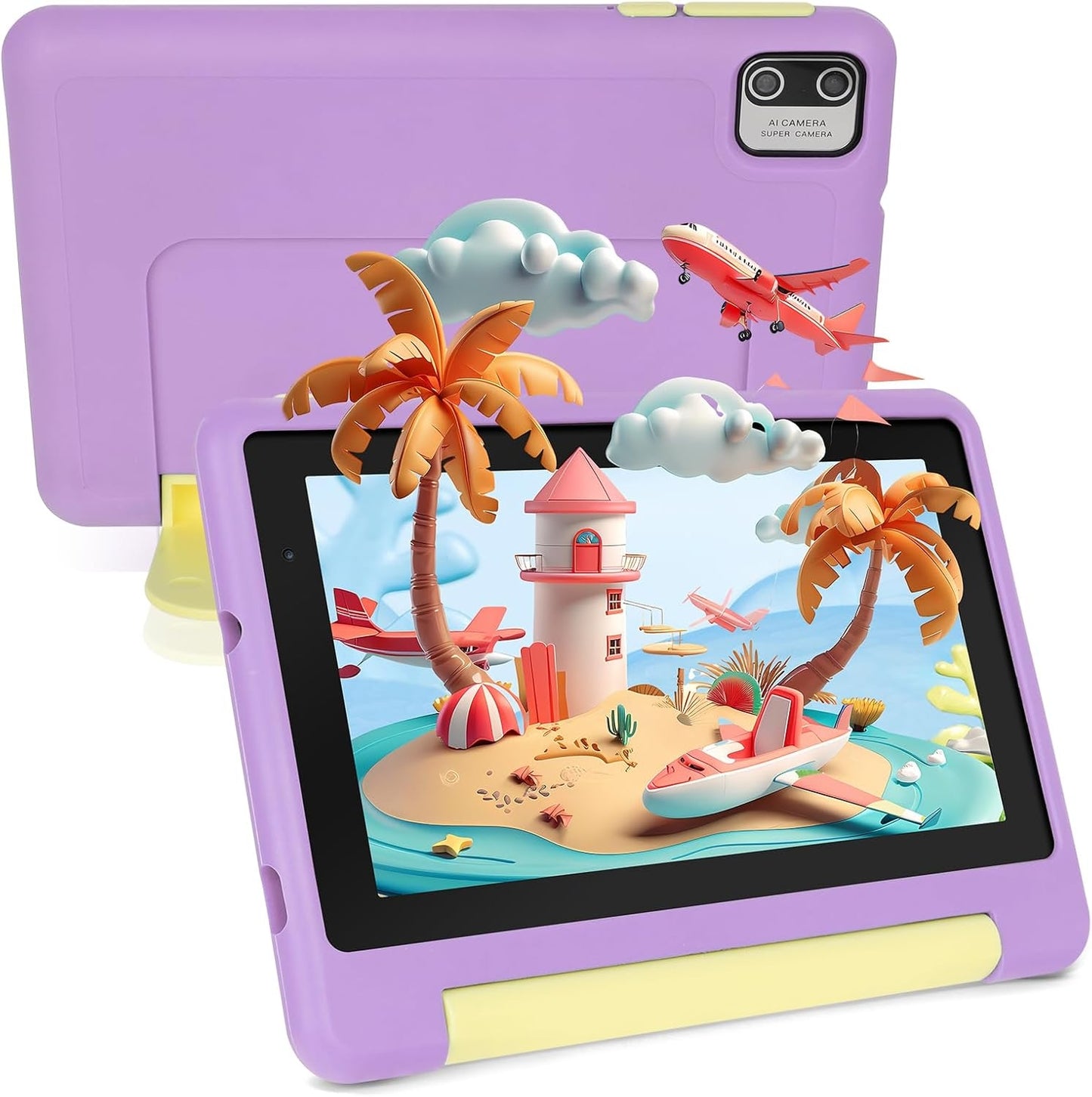 Kids Tablet 7 inch, Android 13 Tablet for Kids, 8GB RAM+64GB ROM (Expand to 128GB), Parental Control, Kids Software Pre-Installed, Dual Camera, Android Learning Tablet with Proof Case (Purple)