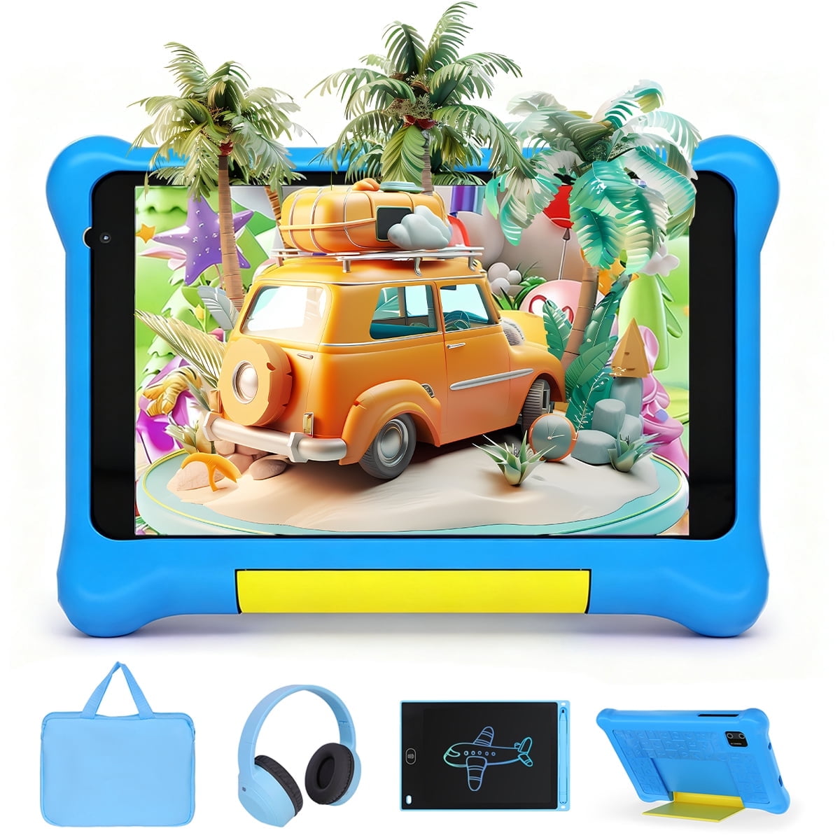 AEEZO 7" Kids Learning Tablet Bundle - Headphones, Stylus & Bag, Pre-Installed & Parental Controls,Android 13 allwinner Go Quad Core, 5GB RAM + 32GB ROM, 128GB Expansion-Blue
