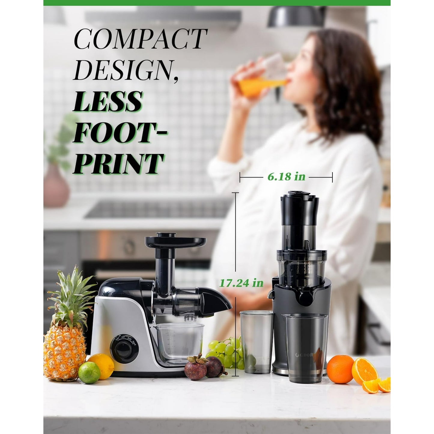 GDOR Cold Press Juicer Machines, Masticating Juicer Extractor with 3.5-Inch Feed Chute, Slow Juicer With High Yield, Easy to Clean,Grey