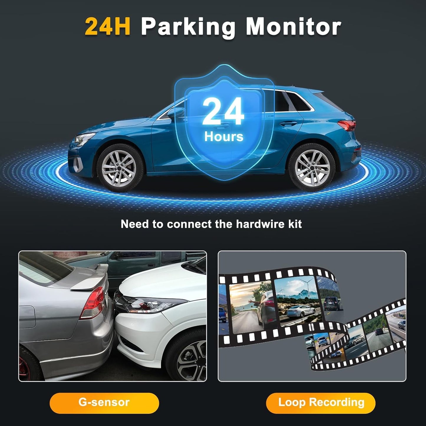 Dash Cam for Car, WiFi 1080P Dash Camera Front Dashcam for Cars, Mini Dashcams with App, Night Vision, G-Sensor, Loop Recording, 24H Parking Mode