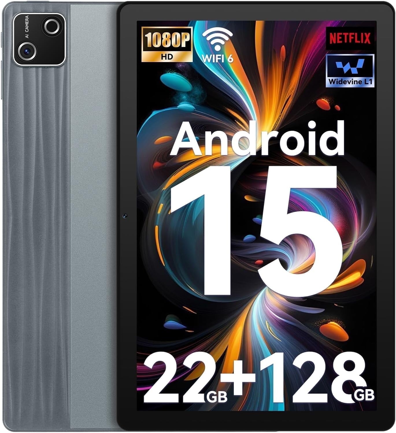 2025 Latest Android 15 Tablet - Tablet 10 Inch with 22GB + 128GB + 1TB TF Octa Core and Widevine L1, Wi-Fi 6G/BT 5.3, 6200mAh, 5+8MP, Computer Mode Supported - Gray