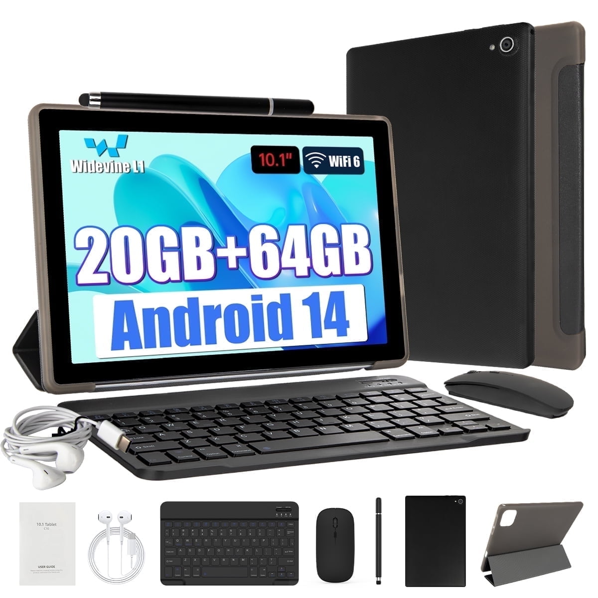 Android 14 Tablet 10inch with Keyboard set,8GB RAM+ 64GB ROM/1TB Expandable,Octa-Core 2.4 GHz,5MP + 8MP, 5000mAh, Black