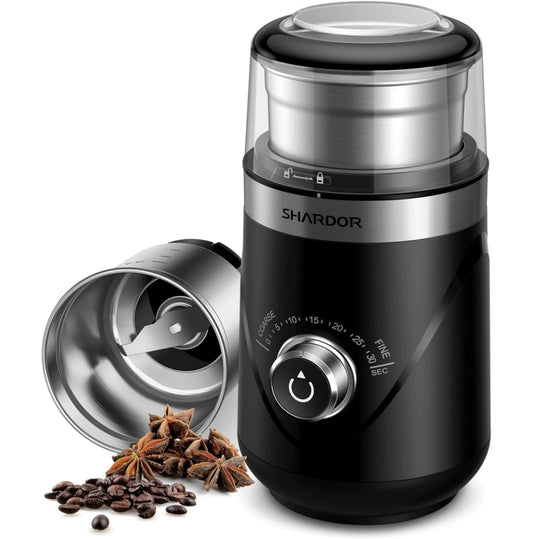 SHARDOR Upgraded Adjustable Coffee Grinder Electric, Herb/Spice Grinder, Espresso Grinder with 1 Removable Stainless Steel Bowl, Black, 2.0