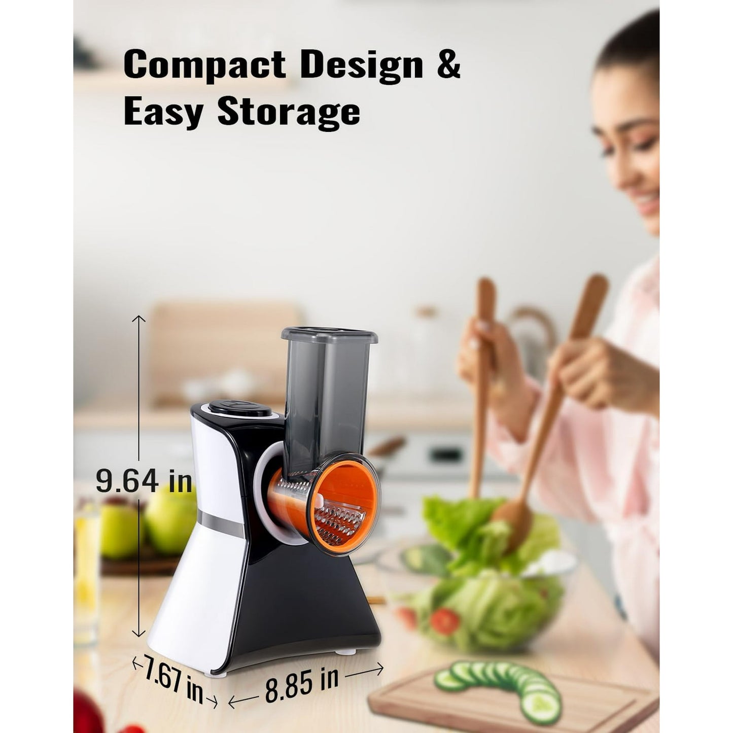 TWOMEOW Electric Cheese Grater Salad Shooter,5-In-1 Electric Slicer For Home Kitchen,One-Touch Easy Control,With Safety Push Bar Cheese Grater Electric For Zucchini,Cheese,Vegetables And Smoothie