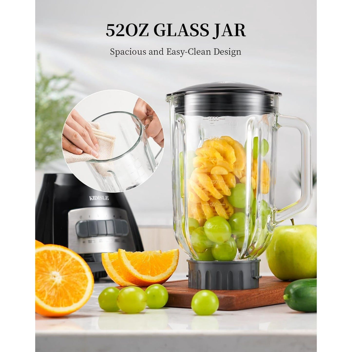 Classic Blenders for Kitchen, 700W Blender for Shakes and Smoothies, 52oz Glass Jar, 9 Functions with 5 Speeds for Crushing Ice, Puree, and Frozen Fruit