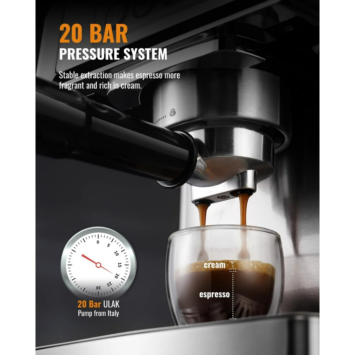 GDOR 1350W Espresso Machine 20 Bar with Milk Frother Steam Wand, Professional Manual Latte & Cappuccino Maker for Home, 60 Oz Water Tank, Temperature Display, Stainless Steel
