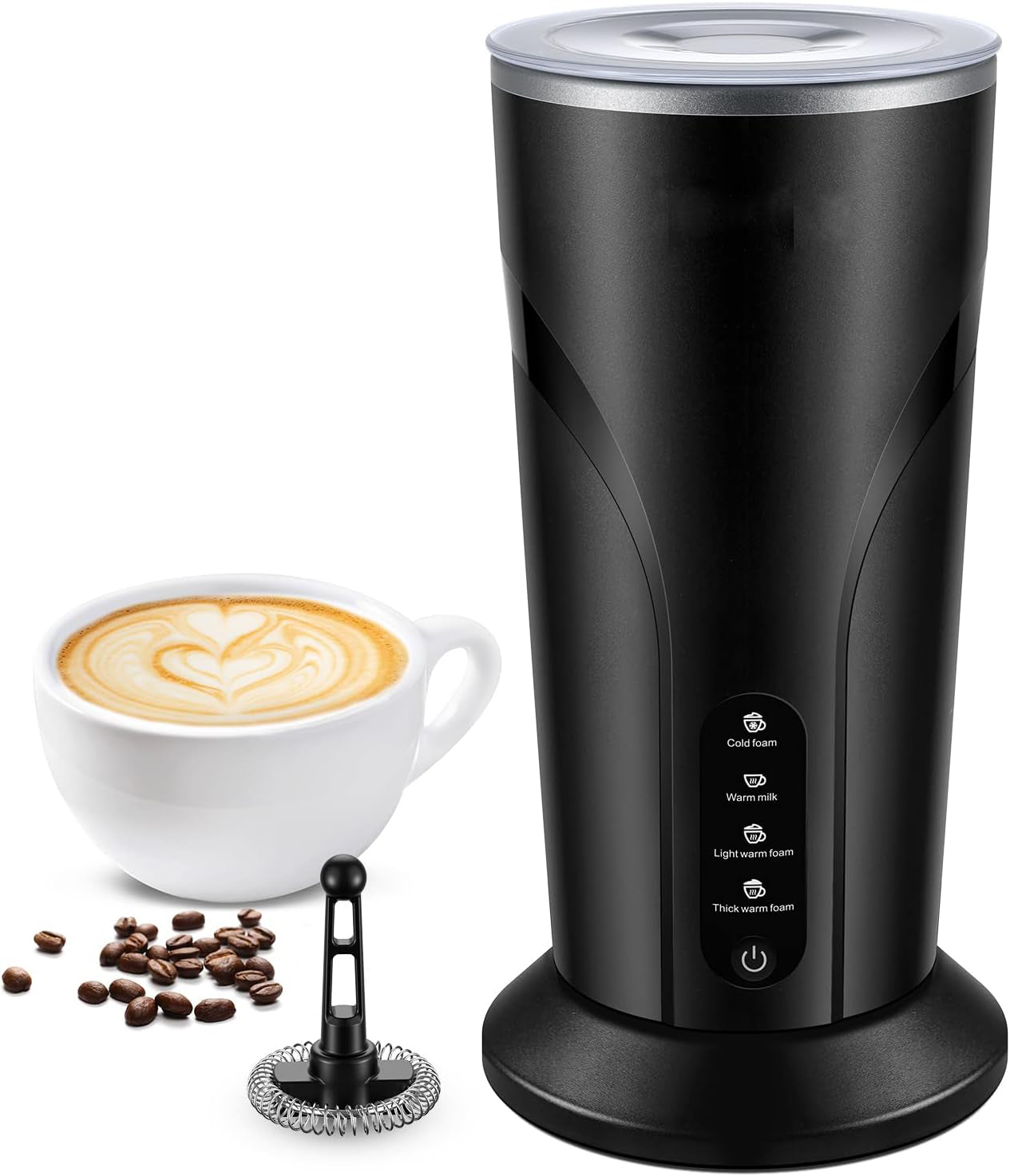 4-in-1 Milk Frother and Steamer, Electric Milk Steamer with Keep Warm Function, Automatic Warm and Cold Foam Maker for Coffee, Latte, Hot Chocolate, Macchiato, Cappuccinos, Black