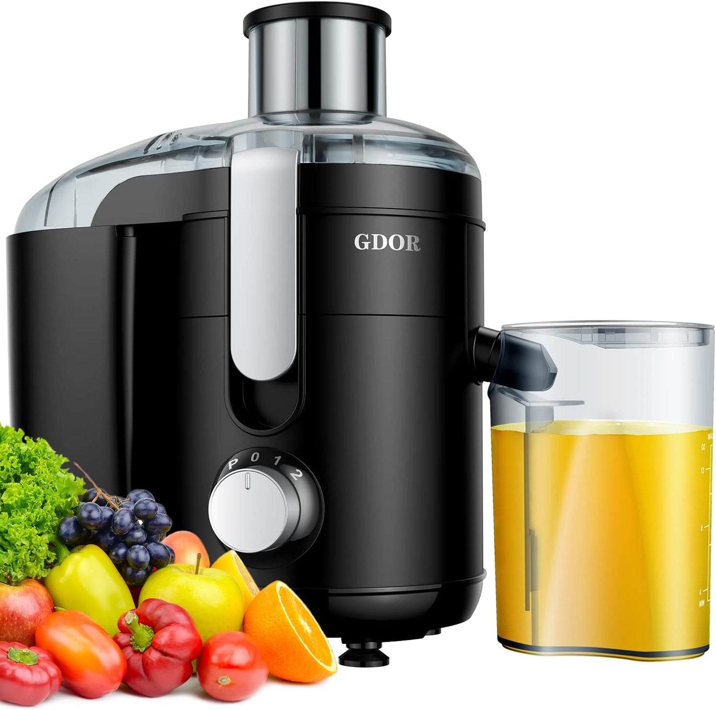 GDOR Juicer Machine Dual Speeds Centrifugal Extractor, Titanium Enhanced Cut Disc, 2.5" FeedChute Juicer, Anti-Drip, Includes Cleaning Brush,Black