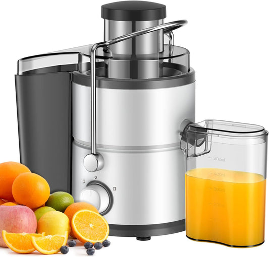 Juicer with 800W Motor, SHARDOR Juicer Machine with 3” Feed Chute, Dual Speeds Juice Maker for Fruits and Veggies, Anti-Drip Function Centrifugal Juicer, Include Cleaning Brush, BPA-Free, White