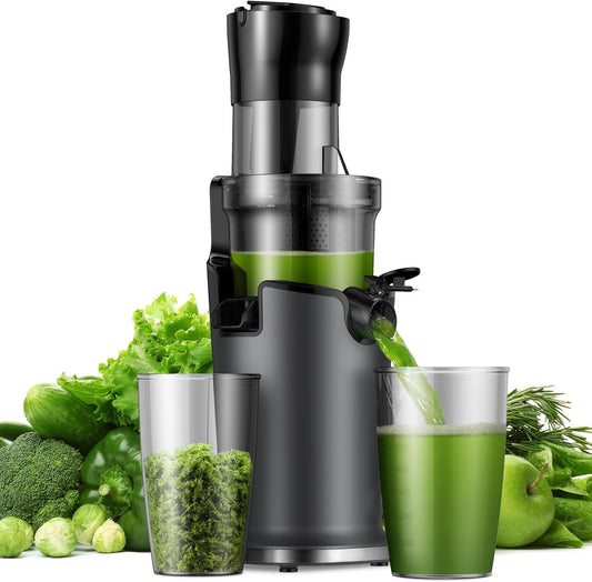 SHARDOR Cold Press Juicer Machines, Masticating Juicer Extractor with 3.5-Inch Feed Chute, Slow Juicer With High Yield, Easy to Clean,Grey