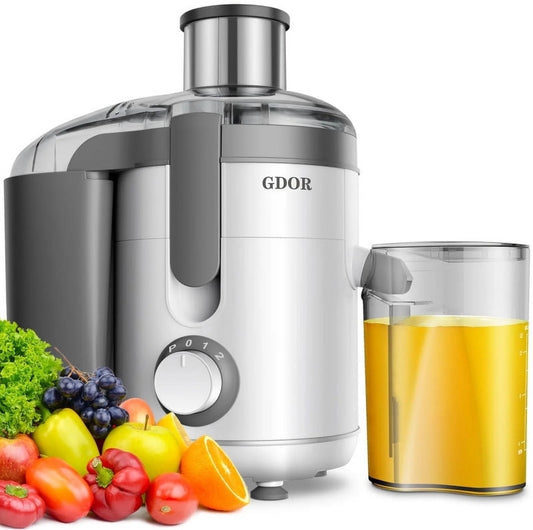 GDOR Juicer Machine Dual Speeds Centrifugal Extractor, Titanium Enhanced Cut Disc, 2.5" Feed Chute Juicer, Anti-Drip, Includes Cleaning Brush,White