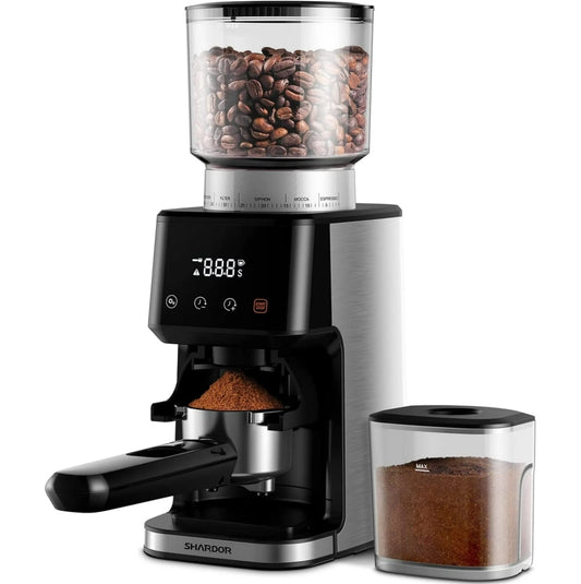 SHARDOR Conical Burr Espresso Coffee Grinder Electric with Precision Timer 2.0, Touchscreen Adjustable Burr Mill with 51 Precise Settings for Home Use, Anti-static, Stainless Steel
