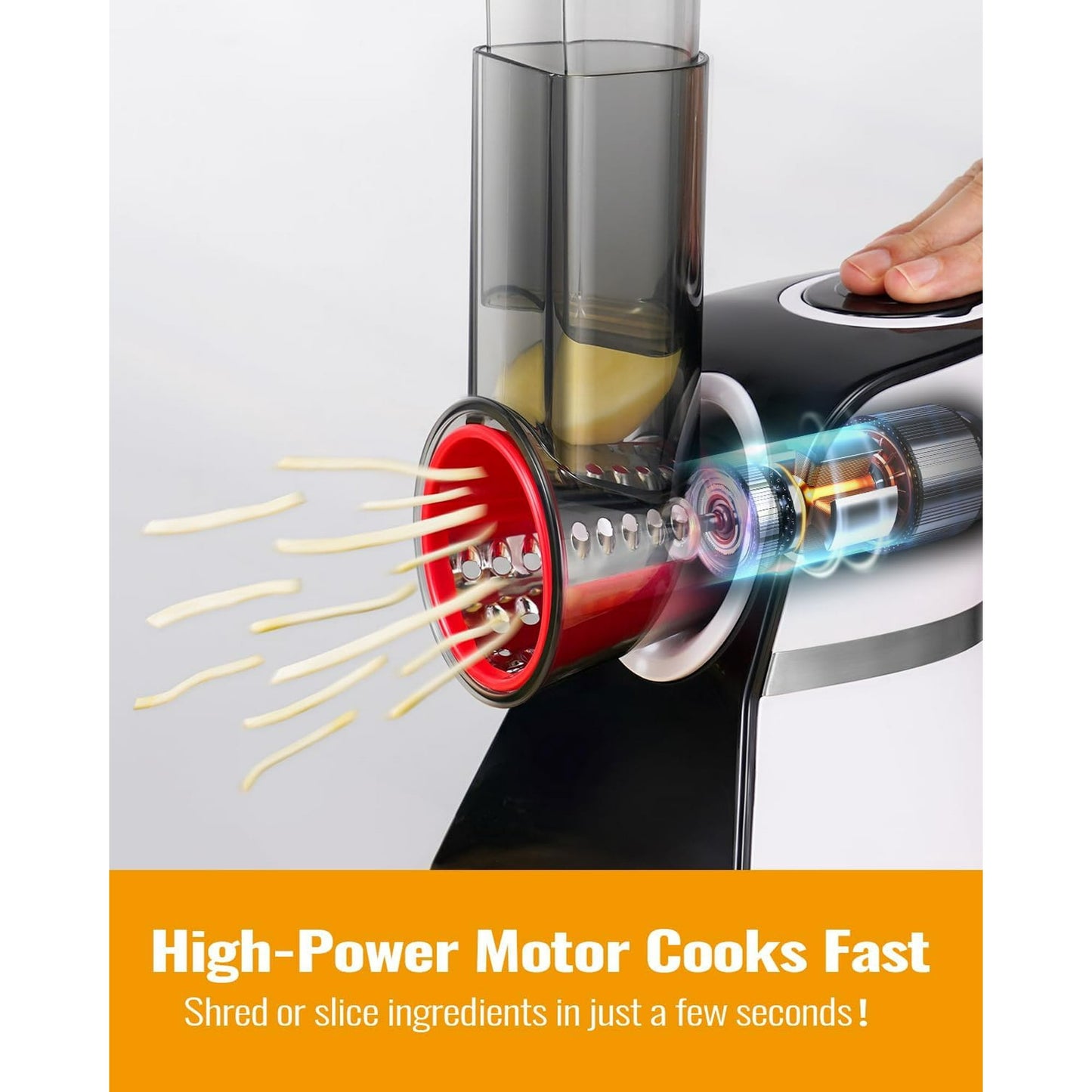 TWOMEOW Electric Cheese Grater Salad Shooter,5-In-1 Electric Slicer For Home Kitchen,One-Touch Easy Control,With Safety Push Bar Cheese Grater Electric For Zucchini,Cheese,Vegetables And Smoothie