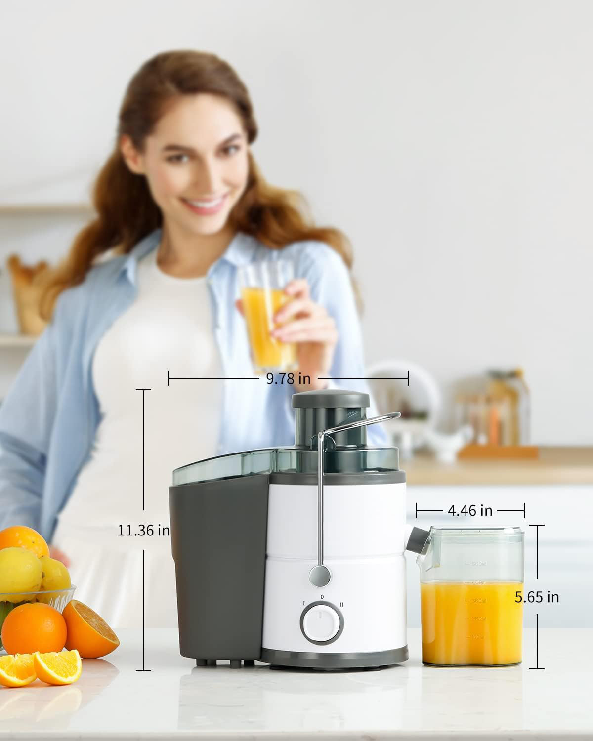Juicer with 800W Motor, SHARDOR Juicer Machine with 3” Feed Chute, Dual Speeds Juice Maker for Fruits and Veggies, Anti-Drip Function Centrifugal Juicer, Include Cleaning Brush, BPA-Free, White