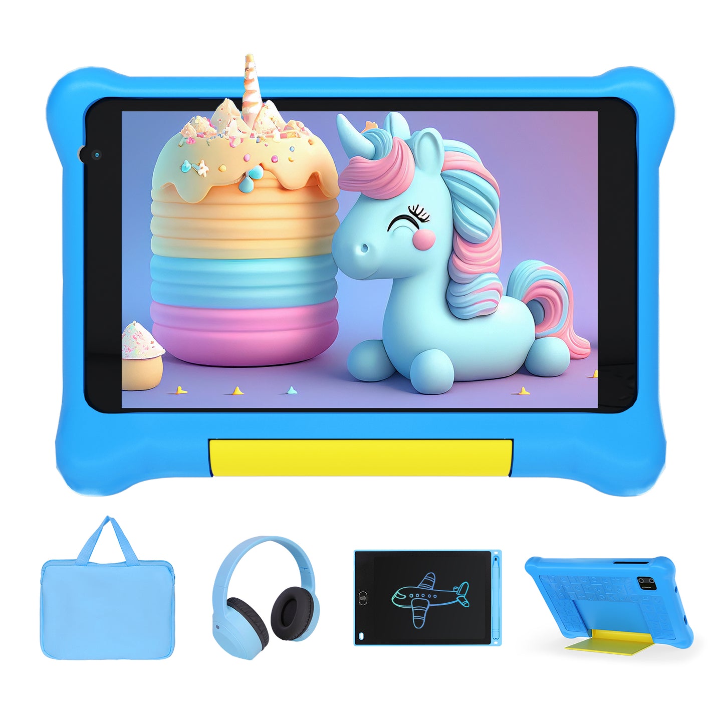 7" Kids Learning Tablet Bundle - Headphones, Stylus & Bag, Pre-Installed & Parental Controls,Android 13 allwinner Go Quad Core, 5GB RAM + 32GB ROM, 128GB Expansion-Blue