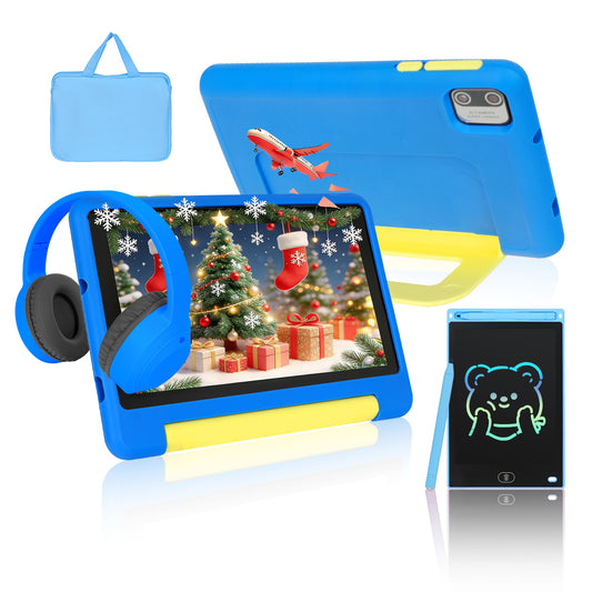 AEEZO Kids Learning tablet Bundle 7inch for Kids, 8GB RAM+64GB ROM (Expand to 128GB), Parental Control, Kids Software Pre-Installed, Dual Camera - Headphones, Stylus & Bag,Blue