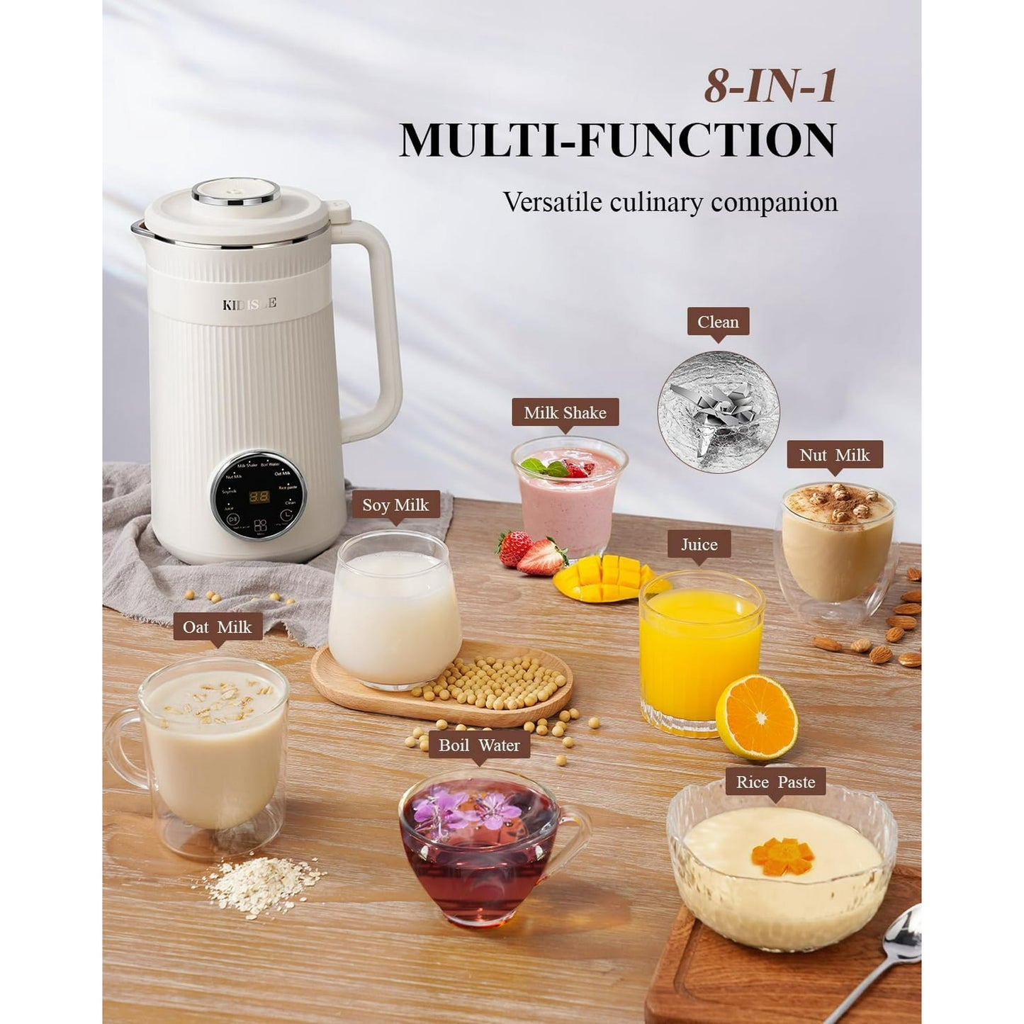 TWOMEOW 8 in 1 Nut Milk Maker Blender, 32oz Homemade Soy, Almond, Oat, Coconut, Plant Based Milks and Non Dairy Beverages, Automatic Soybean Milk Machine with Delay Start/Keep Warm/Boil Water, Cream