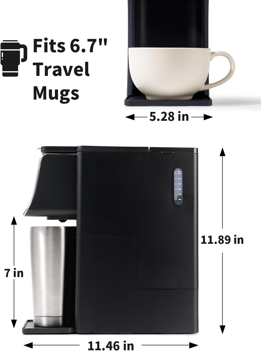 Hot Iced Coffee Maker for K-Cups Ground Coffee, Single-Serve Brewer with Bold Setting, Reusable Filter, Travel Mug Friendly, Compact Quick Brew, Black