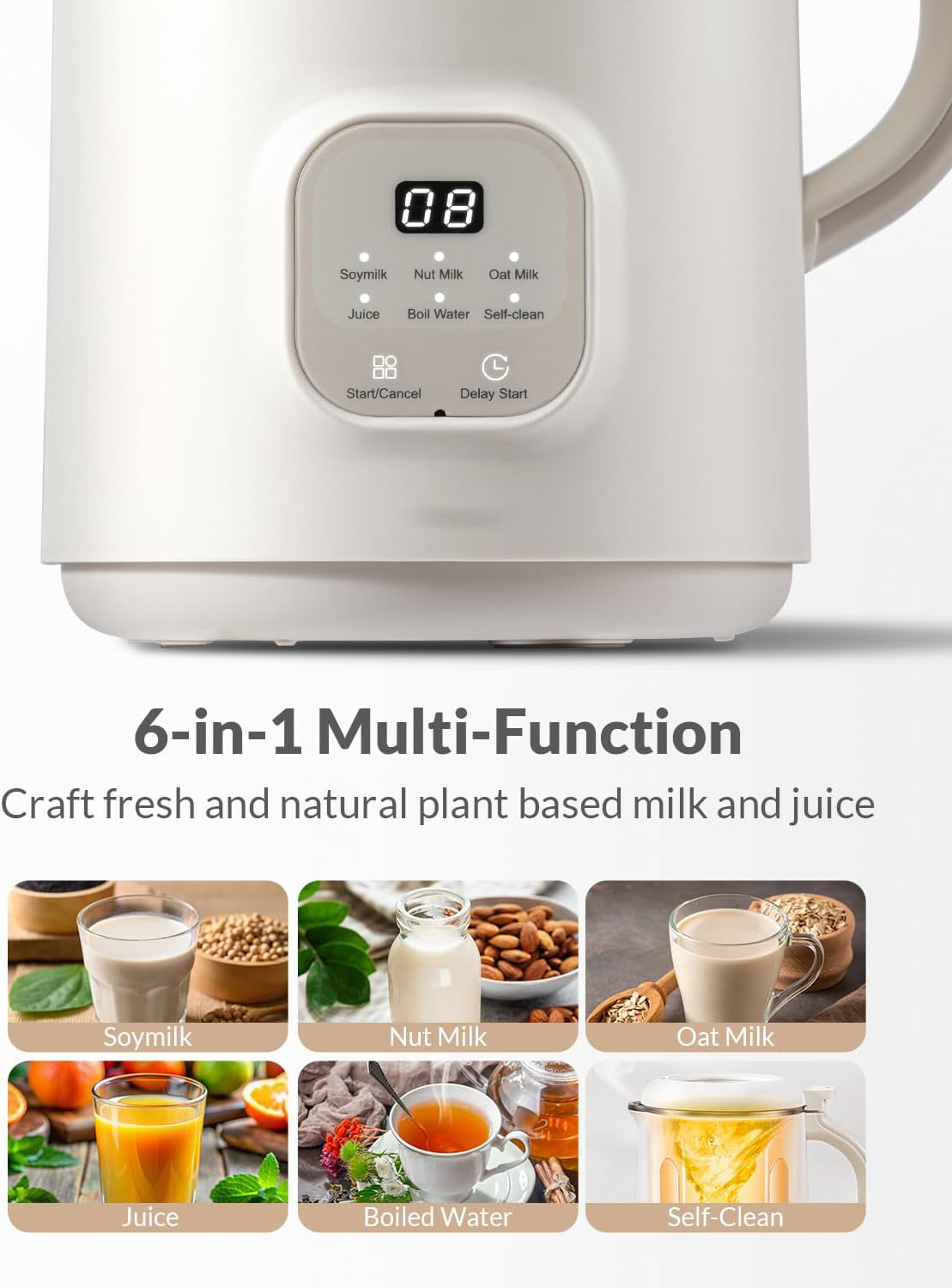 6 in 1 Automatic Nut Milk Maker Blender, 20oz for Homemade Almond, Coconut, Oat, Soy Milk, Non-Dairy Beverage Machine with Self Cleaning, Keep Warm, Delay Start
