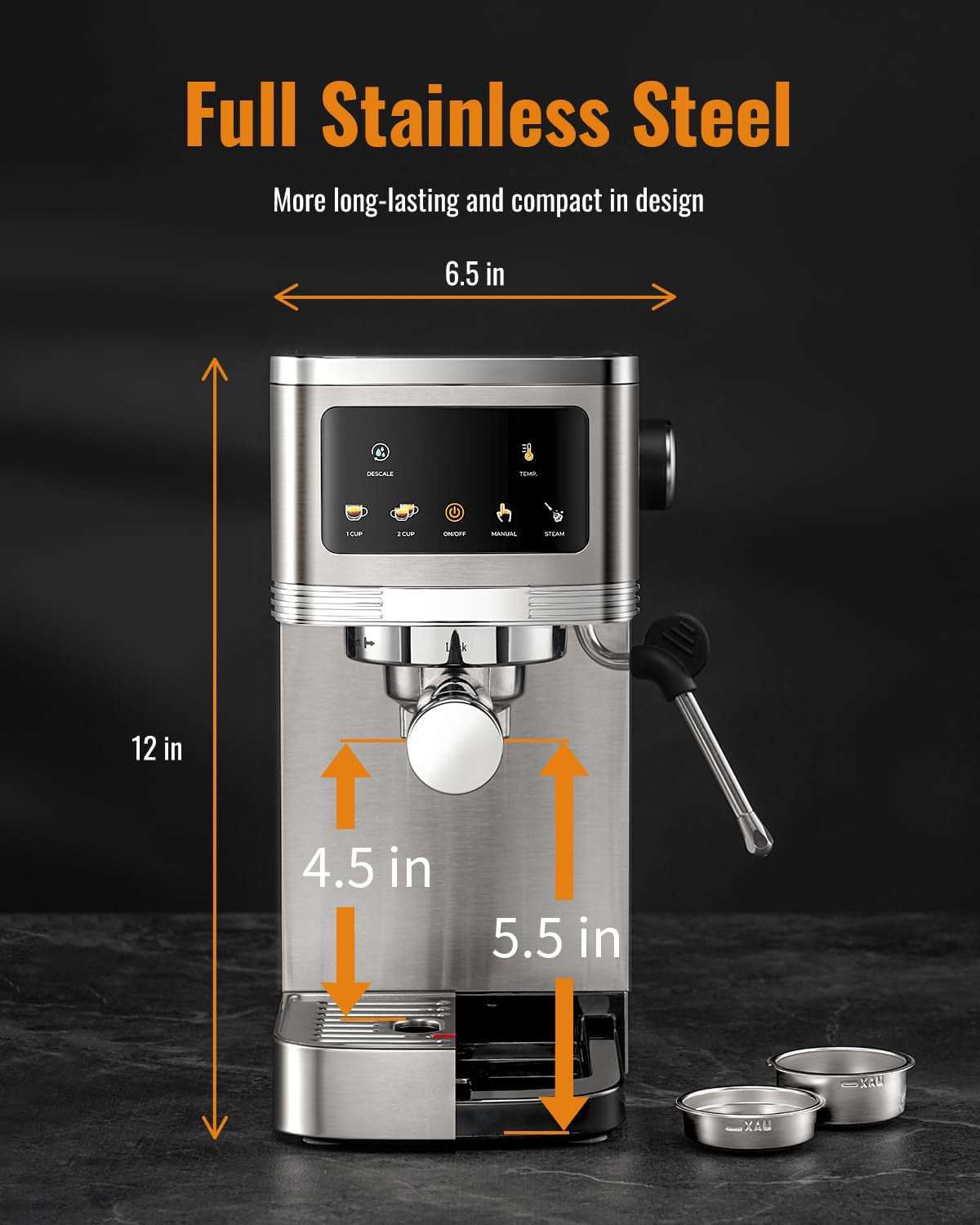 20 Bar Professional Espresso Machine with Milk Frother, Touchscreen Control & Adjustable Temperature for Cappuccino, Latte