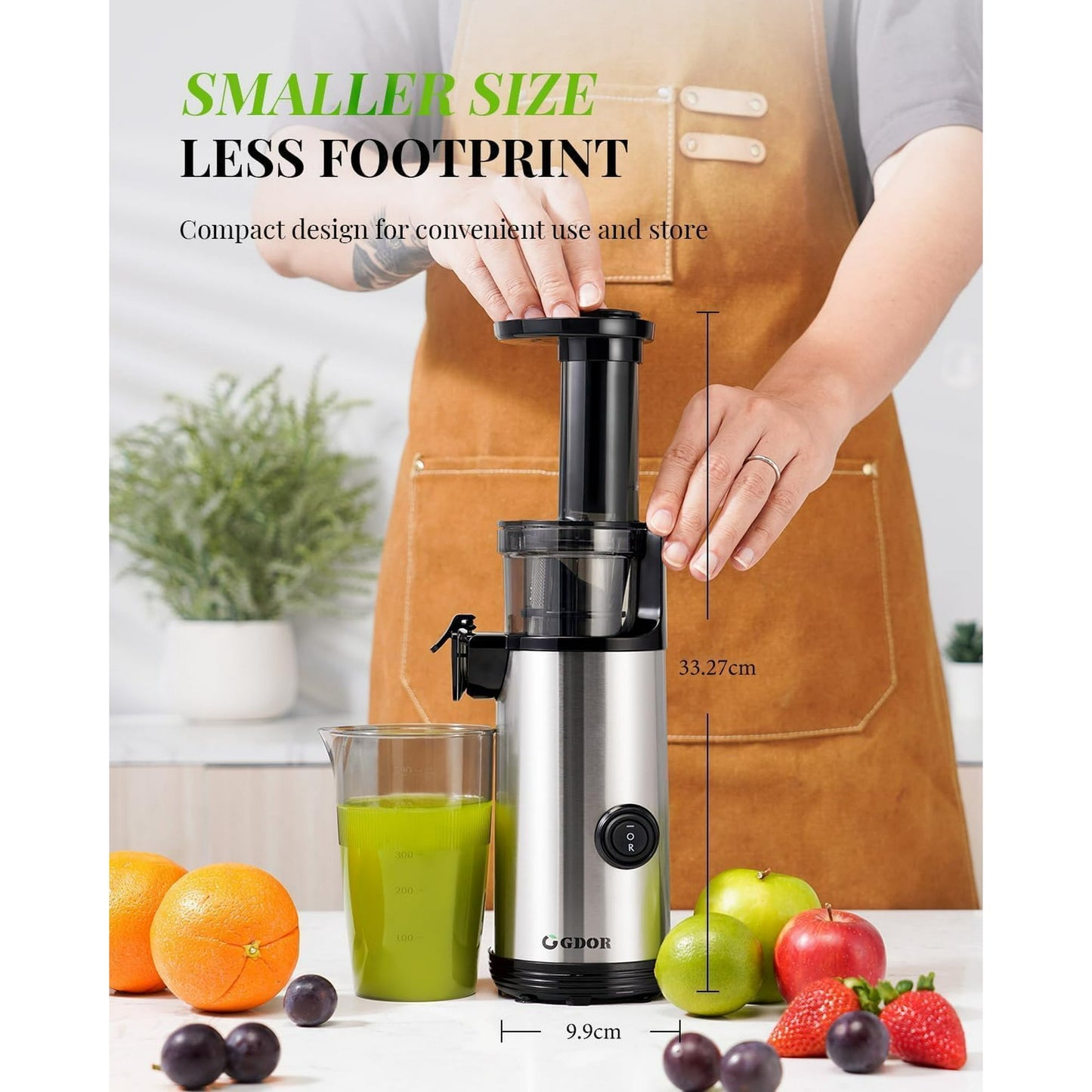 GDOR Compact Powerful Juicer ¨C Easy-to-Clean Fruit and Vegetable Juicer, Low-Noise Juicer Machine, High Juice Yield, 600ml Juice Extractor, Includes Brush