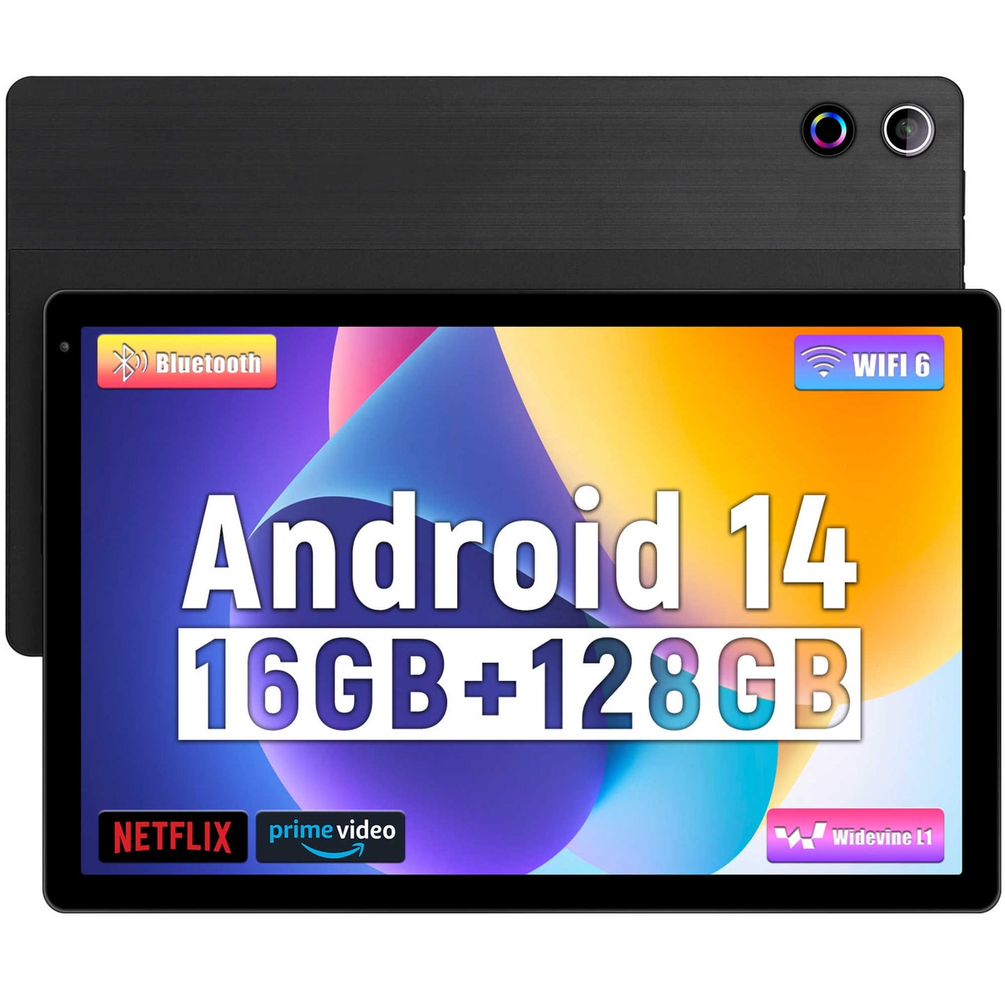 AEEZO 10.36'' Android 14 Tablet with 16GB RAM 128GB ROM 1TB TF Card Expandable Octa-Core, Widevine L1, 1280 * 800 HD Touchscreen, Face ID, Wi-Fi 6, Fast Charging - Black