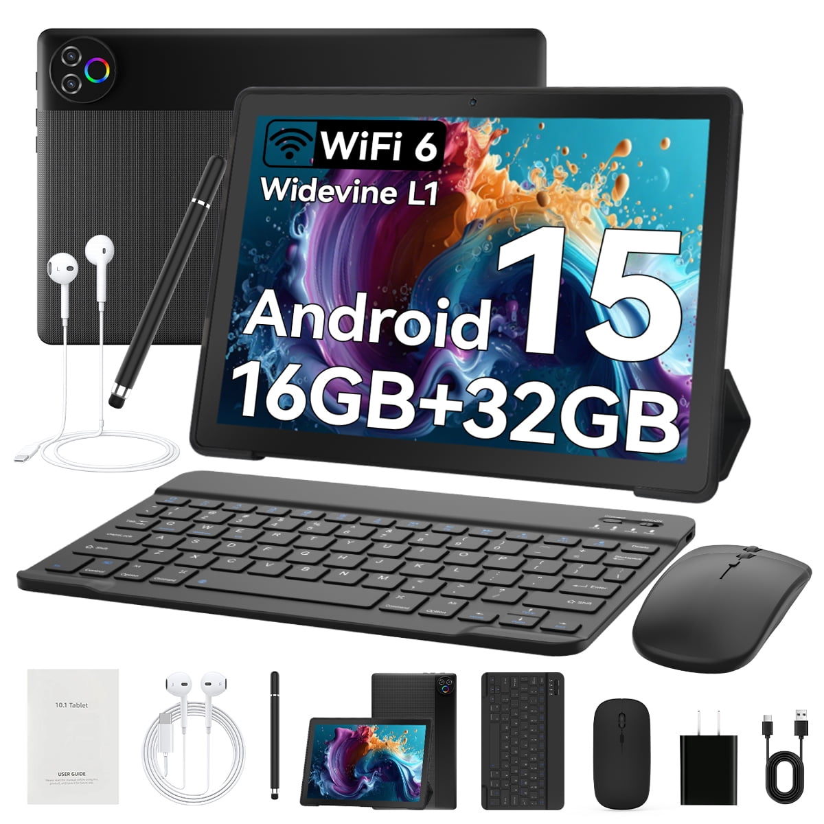 Tablet 10 inch Android 13, RAM 2 GB +64GB ROM+1TB Expandable Computer Tablets PC, IPS Screen, 2+5MP Dual Camera, WiFi, BT,Black