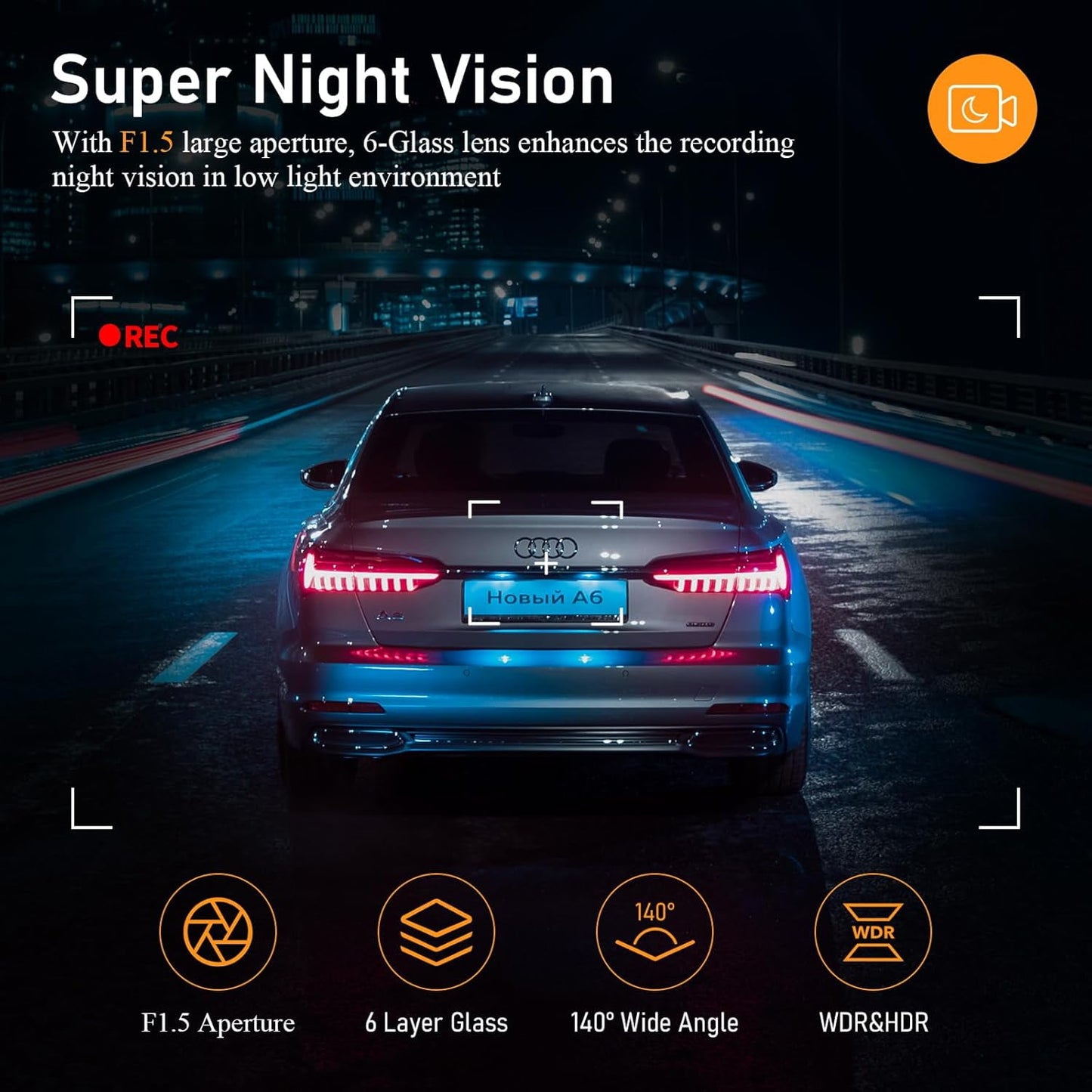 Dash Cam Front 32GB SD Card, Dash Cam for Cars 1080P, 140¡ã Wide-Angle Super Night Vision, Loop Recording