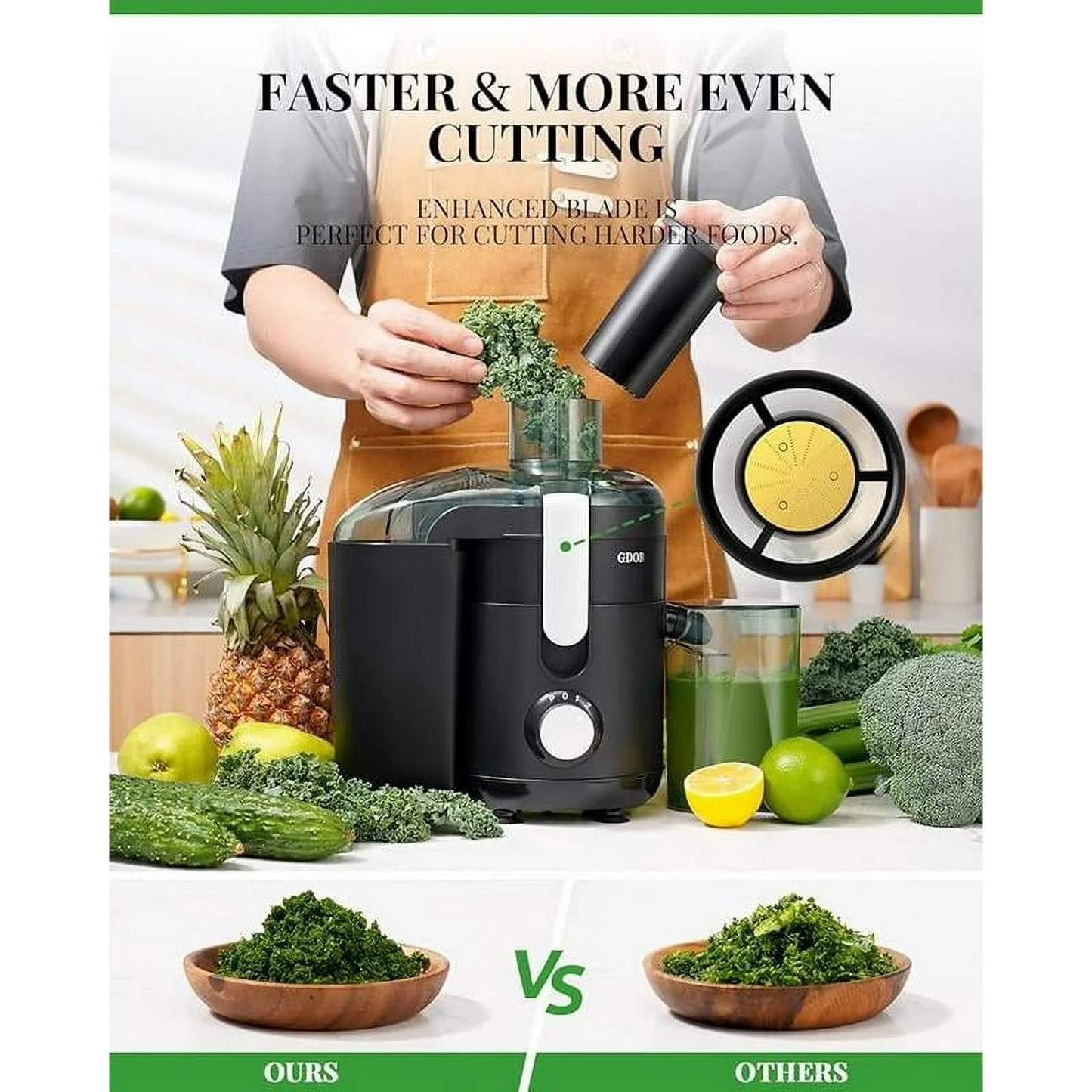 GDOR Juicer Machine Dual Speeds Centrifugal Extractor, Titanium Enhanced Cut Disc, 2.5" FeedChute Juicer, Anti-Drip, Includes Cleaning Brush,Black