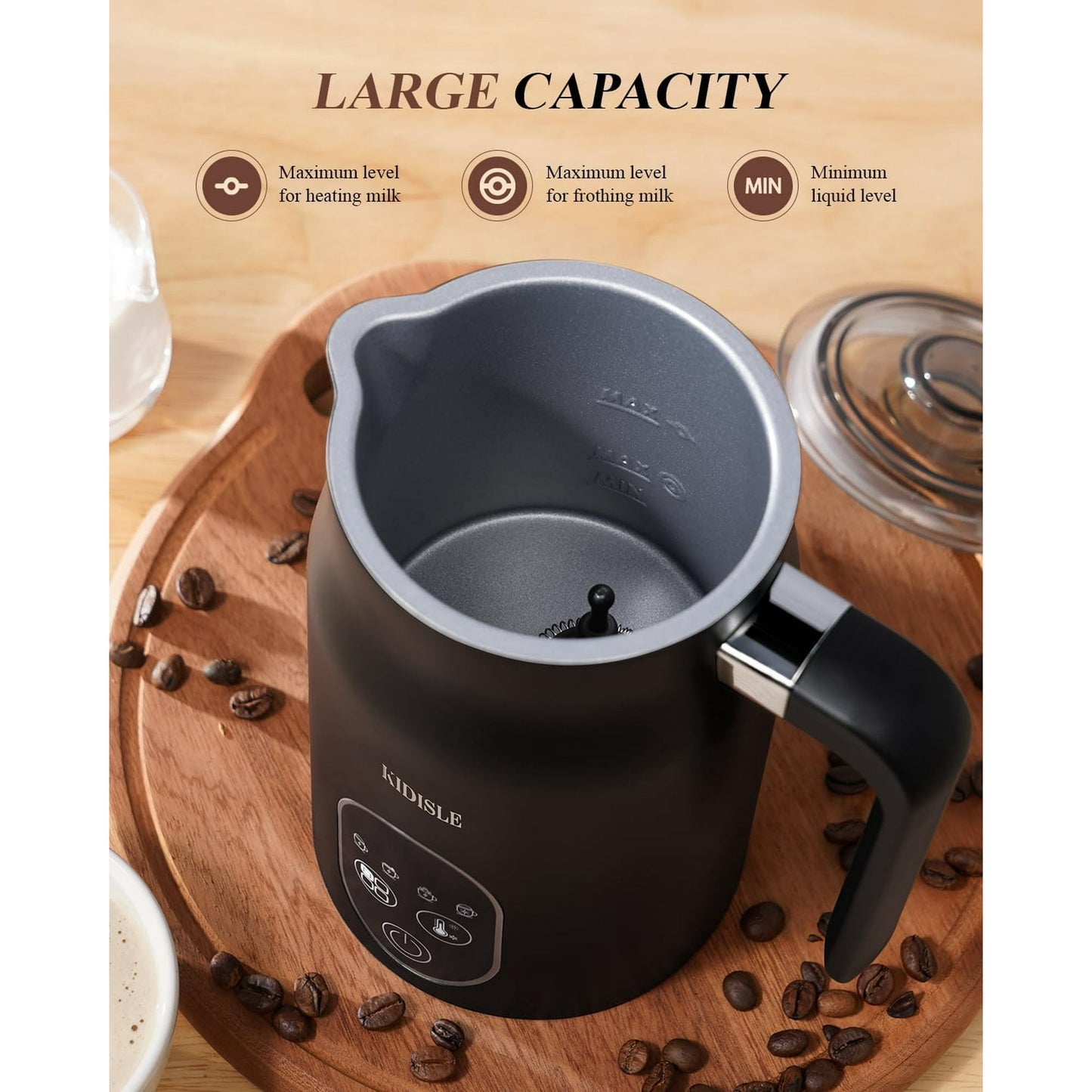 KIDISLE Electric Milk Frother, 4 In 1 Milk Frother and Steamer With Temperature Control, Automatic Warm and Cold Foam Maker for Coffee, Latte, Hot Chocolate, Cappuccinos, Macchiato, Black