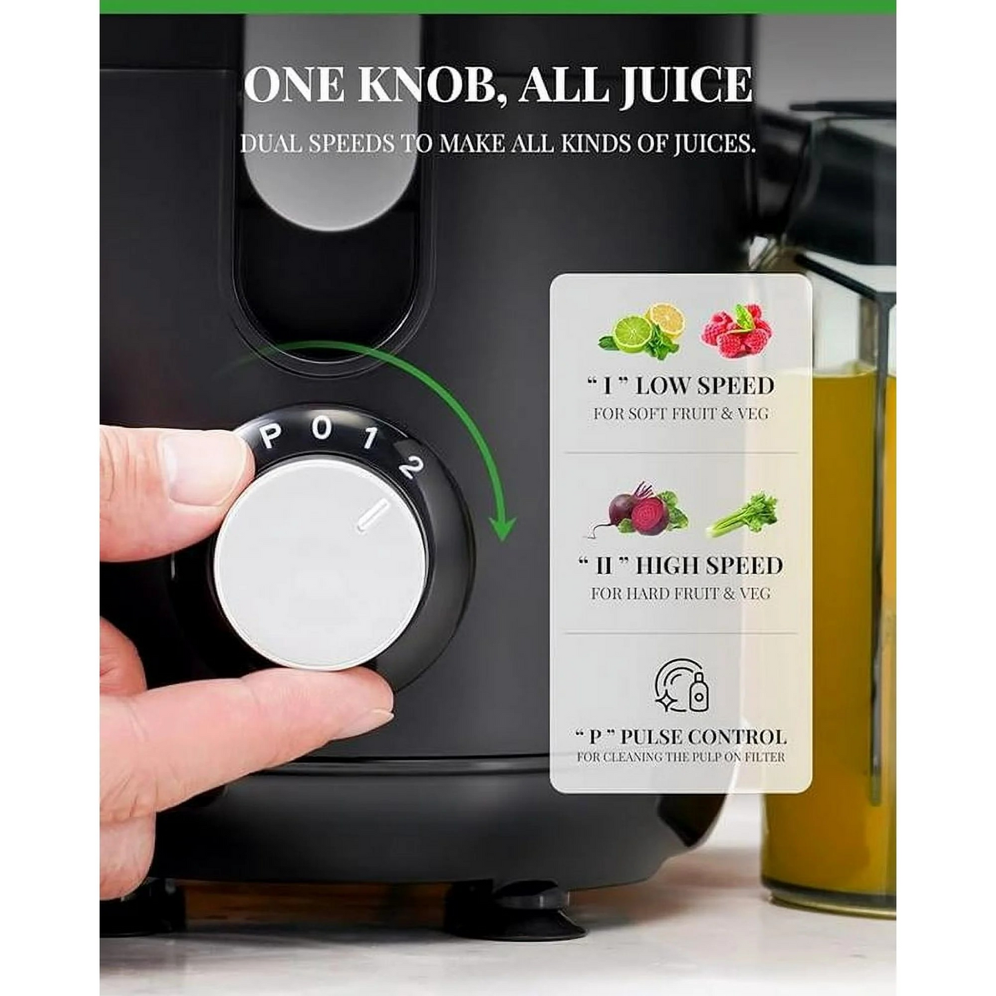 GDOR Juicer Machine Dual Speeds Centrifugal Extractor, Titanium Enhanced Cut Disc, 2.5" FeedChute Juicer, Anti-Drip, Includes Cleaning Brush,Black