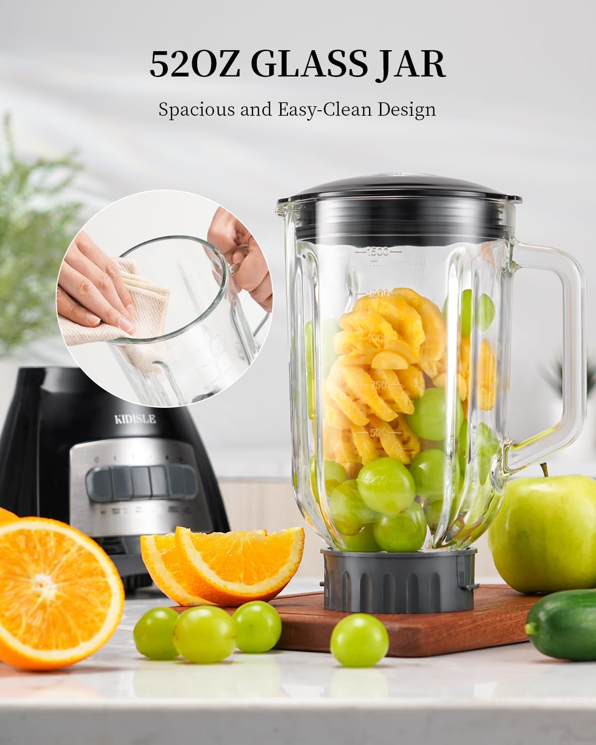 Classic Blenders for Kitchen, 700W Blender for Shakes and Smoothies, 52oz Glass Jar, 9 Functions with 5 Speeds for Crushing Ice, Puree, and Frozen Fruit
