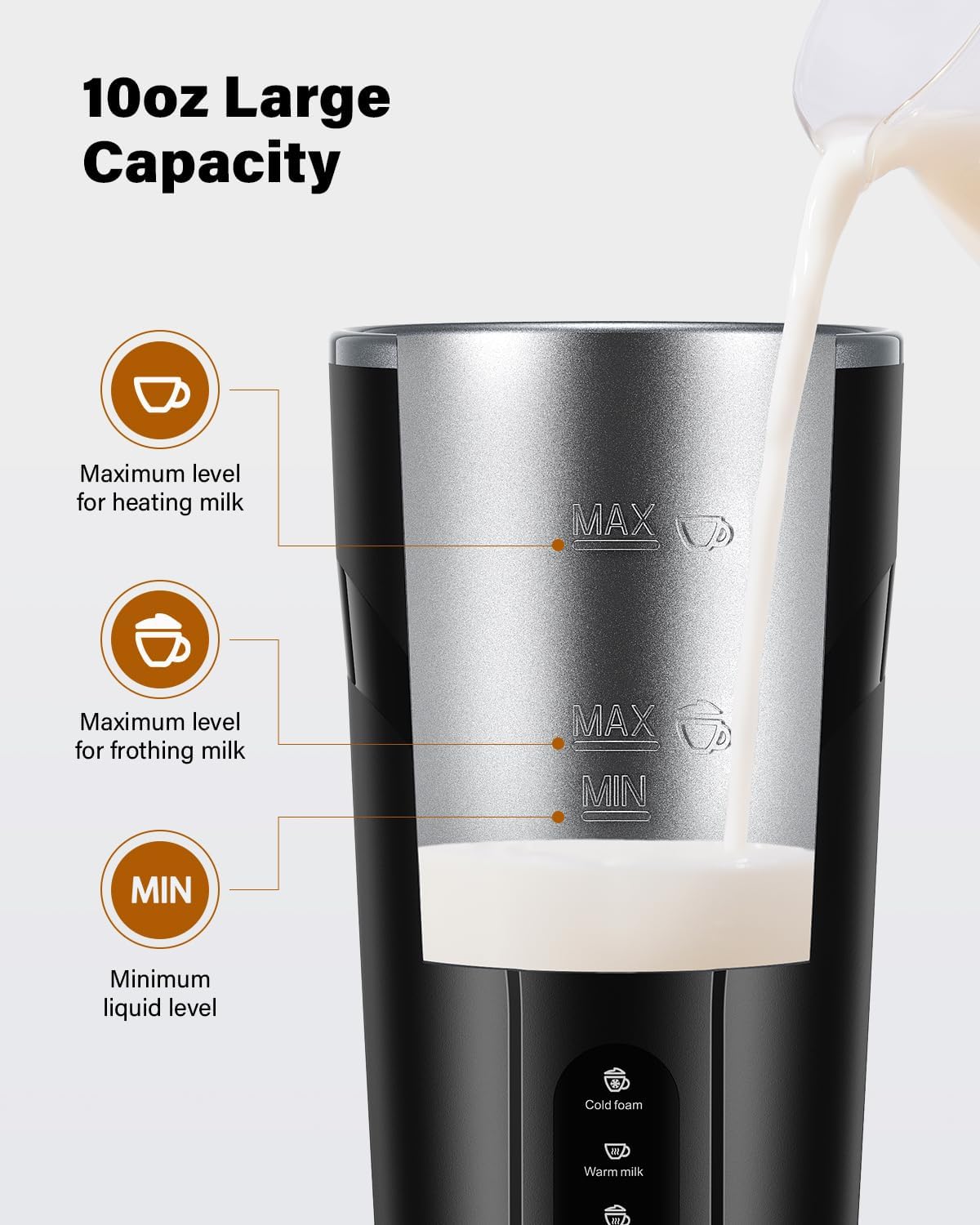 4-in-1 Milk Frother and Steamer, Electric Milk Steamer with Keep Warm Function, Automatic Warm and Cold Foam Maker for Coffee, Latte, Hot Chocolate, Macchiato, Cappuccinos, Black