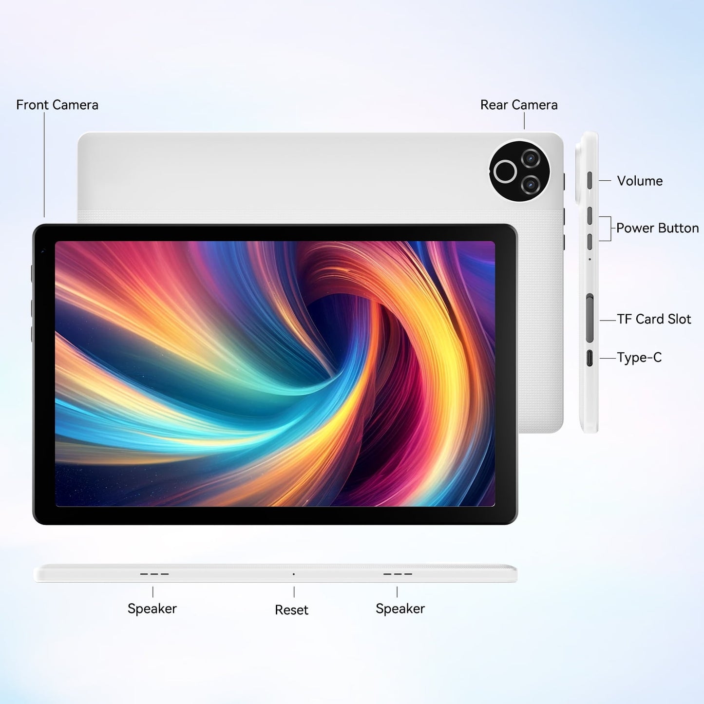 AEEZO Android 15 GO Tablet 10inch Tablet, 5-Core, 20GB RAM+64GB ROM+1TB Expand, 1332x800 IPS Display, HD Touchscreen, Widevine L1, 6G WiFi, 5MP+8MP Camera, 5000mAh, Bluetooth 5.4 -White
