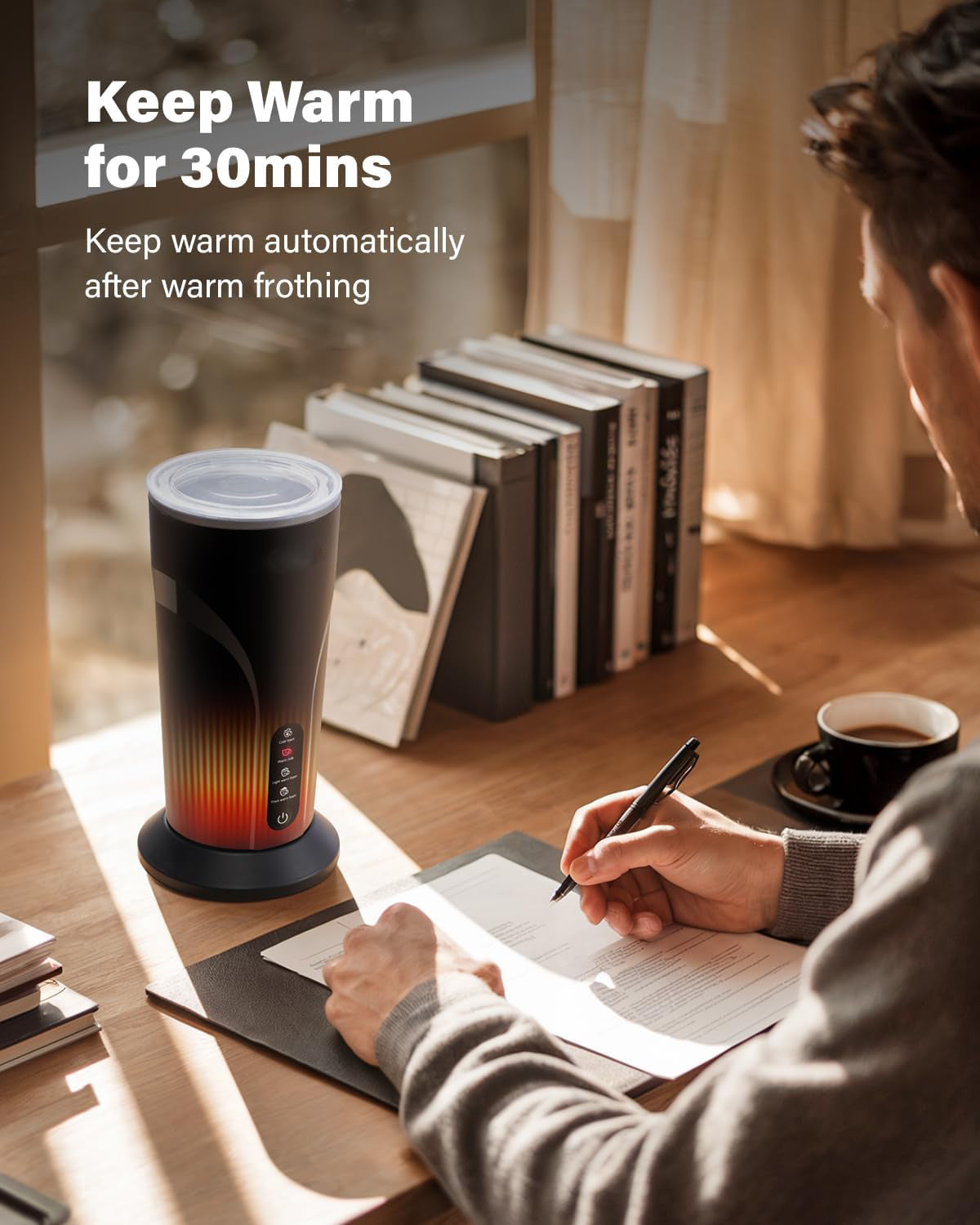 4-in-1 Milk Frother and Steamer, Electric Milk Steamer with Keep Warm Function, Automatic Warm and Cold Foam Maker for Coffee, Latte, Hot Chocolate, Macchiato, Cappuccinos, Black