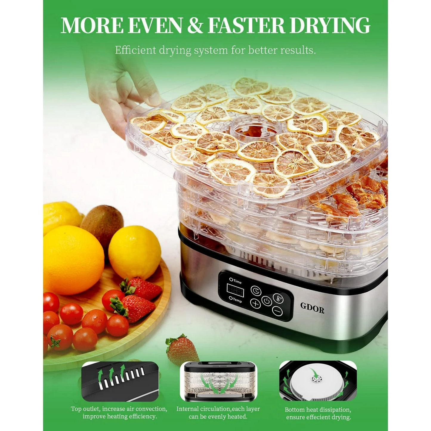 Food Dehydrator Includes Mesh Screen, Fruits Roll Sheet, Recipes, 5 Trays Dehydrator Machine with Temp Control & 72H Timer & LED Display, for Jerky, Fruit, Veggie, Herb, Dog Treat, BPA-Free