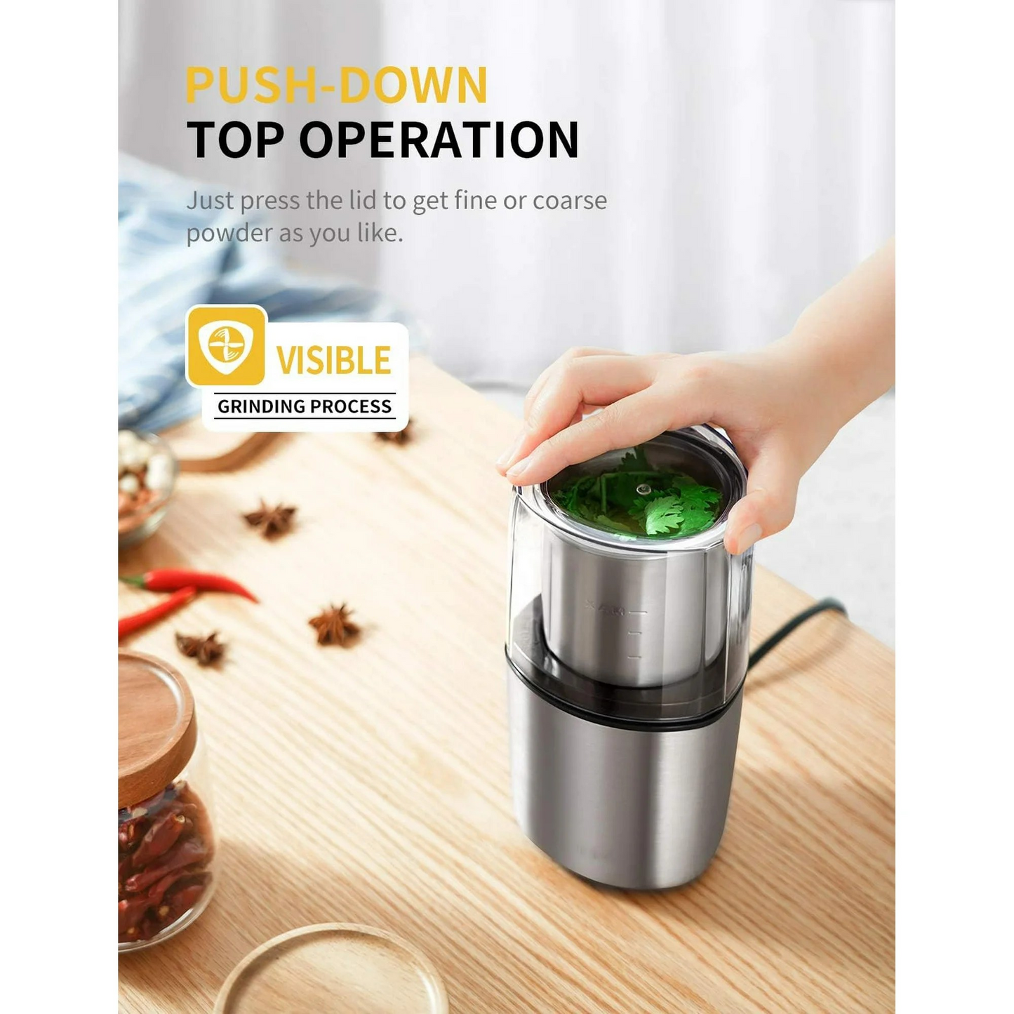 GDOR Coffee Grinder Electric Herb/Wet Grinder for Spices and Seeds with 2 Removable Stainless Steel Bowls, Silver