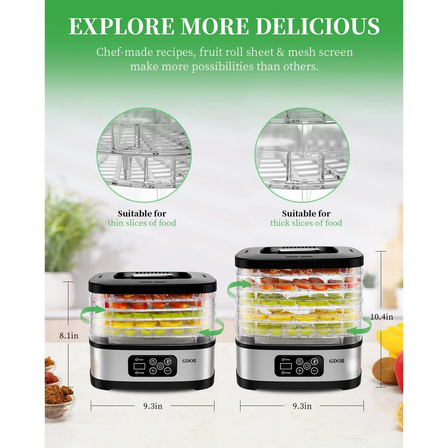 Food Dehydrator Includes Mesh Screen, Fruits Roll Sheet, Recipes, 5 Trays Dehydrator Machine with Temp Control & 72H Timer & LED Display, for Jerky, Fruit, Veggie, Herb, Dog Treat, BPA-Free