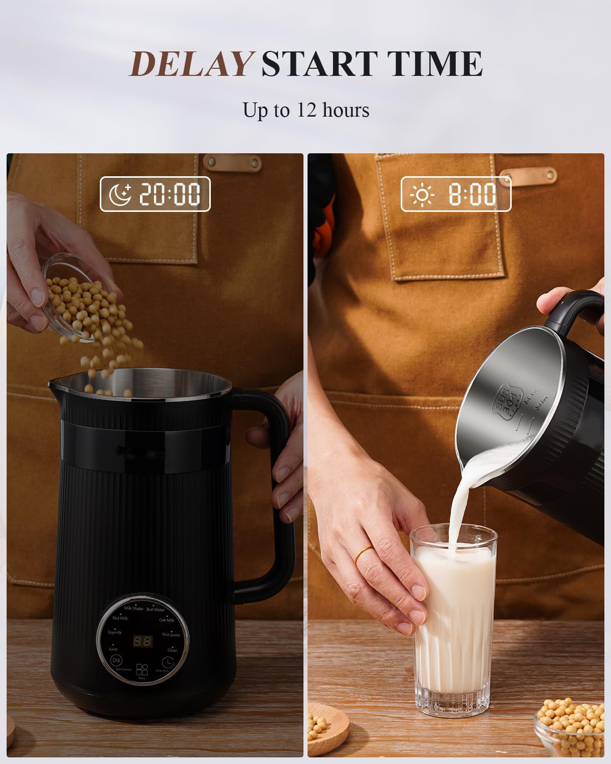 32oz Automatic Soy Machine for Homemade Almond, Oat, Coconut, Soy, Plant Based Milks and Non Dairy Beverages with Delay Start/Keep Warm/Self-Cleaning/Boil Water, Black