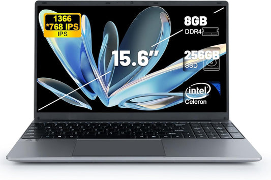 Laptop Computer, 15.6 inch Laptop, Intel Celeron Quad-Core Processors, 8GB RAM 256GB ROM, 1366 * 768 IPS, Traditional Laptop Computers Support WiFi, Bluetooth, Type-C, TF Card, Mini-HDMI