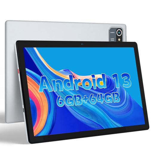 AEEZO 10inch Android 13 Table, 6GB RAM 64GB ROM 128GB Expand, Quad-core Processor, 1280x800 IPS HD Touch Screen Tablet, Dual Camera, Bluetooth, 5000mAh Battery,Silver