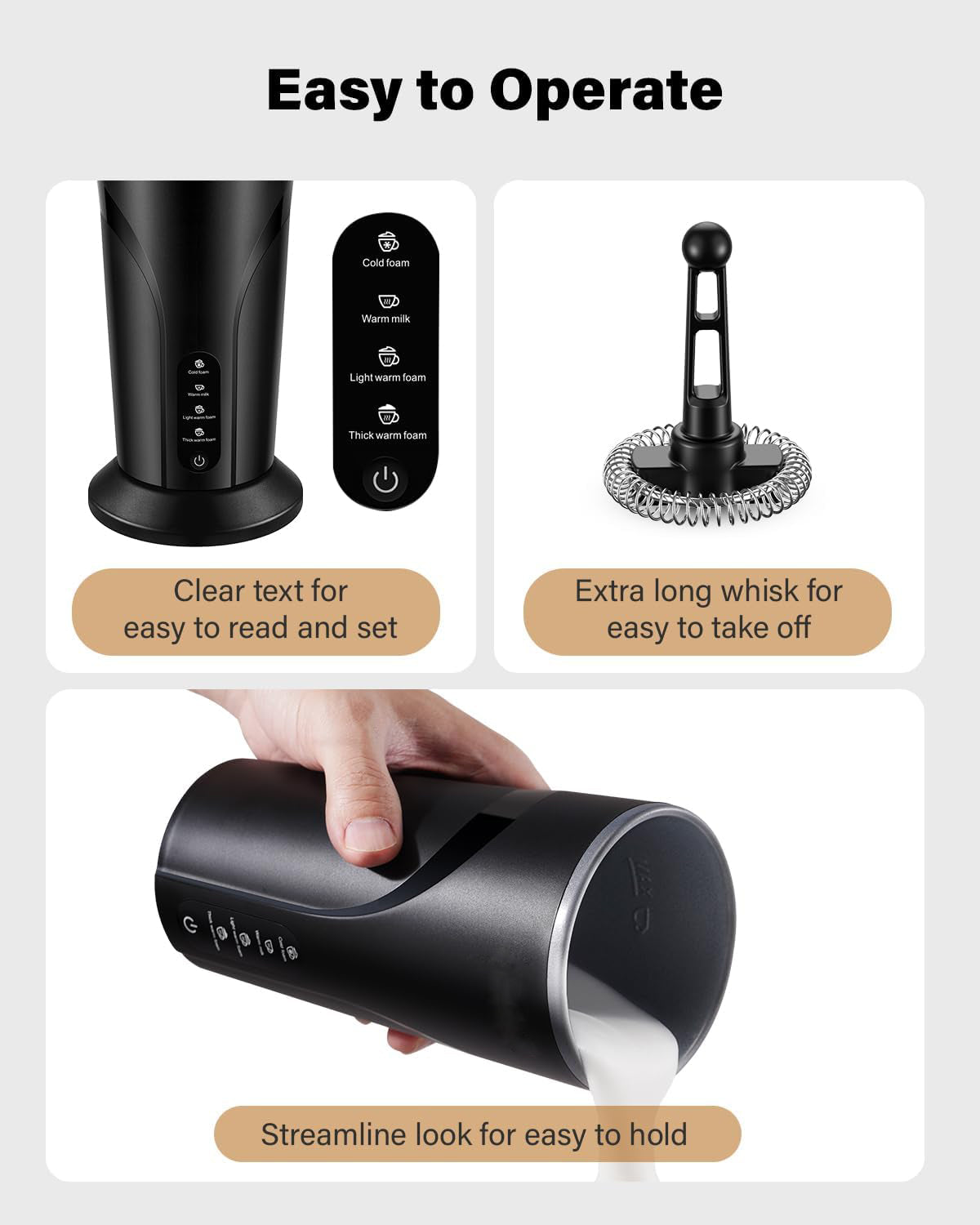 4-in-1 Milk Frother and Steamer, Electric Milk Steamer with Keep Warm Function, Automatic Warm and Cold Foam Maker for Coffee, Latte, Hot Chocolate, Macchiato, Cappuccinos, Black