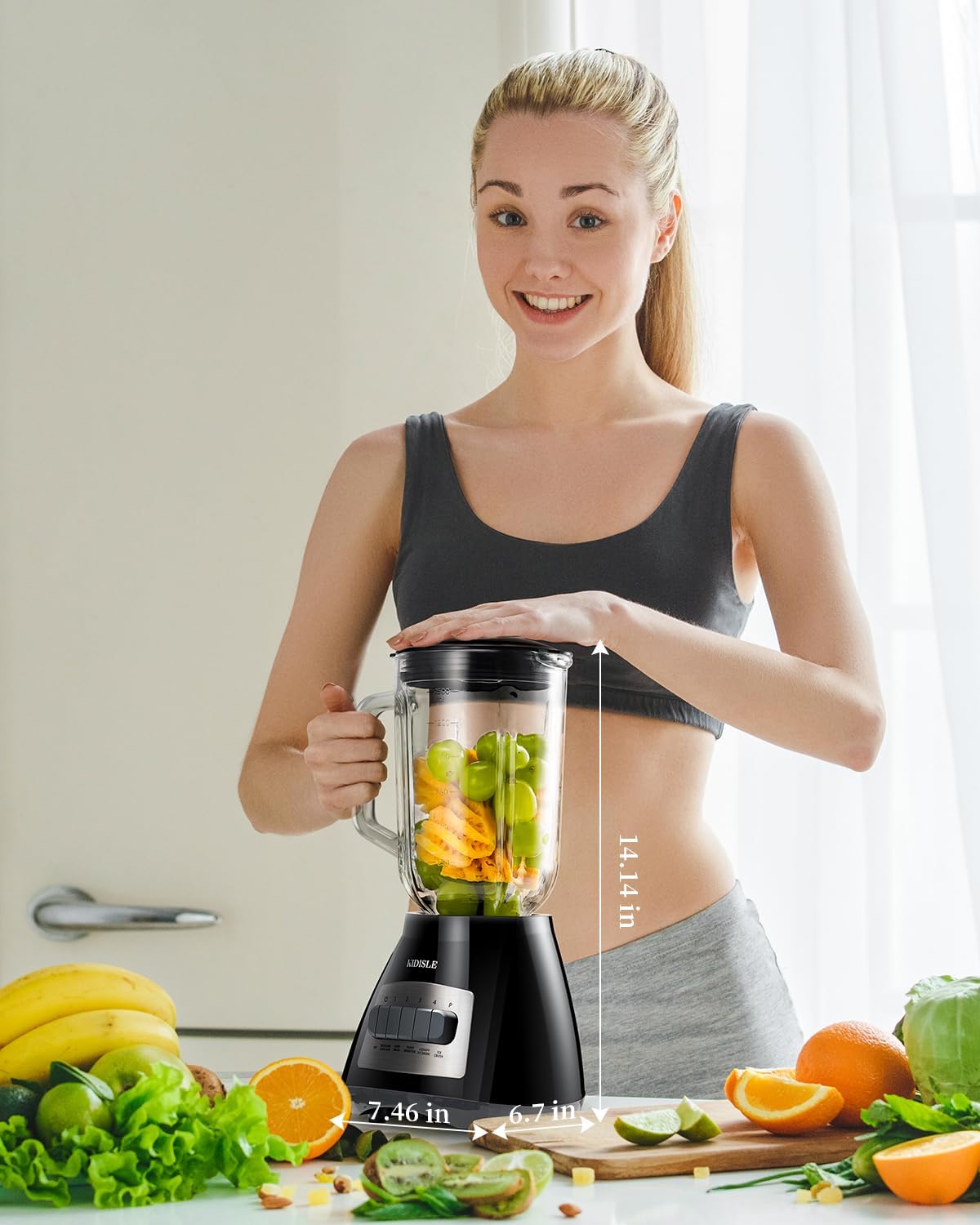 Classic Blenders for Kitchen, 700W Blender for Shakes and Smoothies, 52oz Glass Jar, 9 Functions with 5 Speeds for Crushing Ice, Puree, and Frozen Fruit