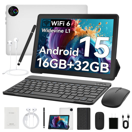 Tablet 10 inch Android 13, RAM 2 GB +64GB ROM+1TB Expandable Computer Tablets PC, IPS Screen, 2+5MP Dual Camera, WiFi, BT,Silver