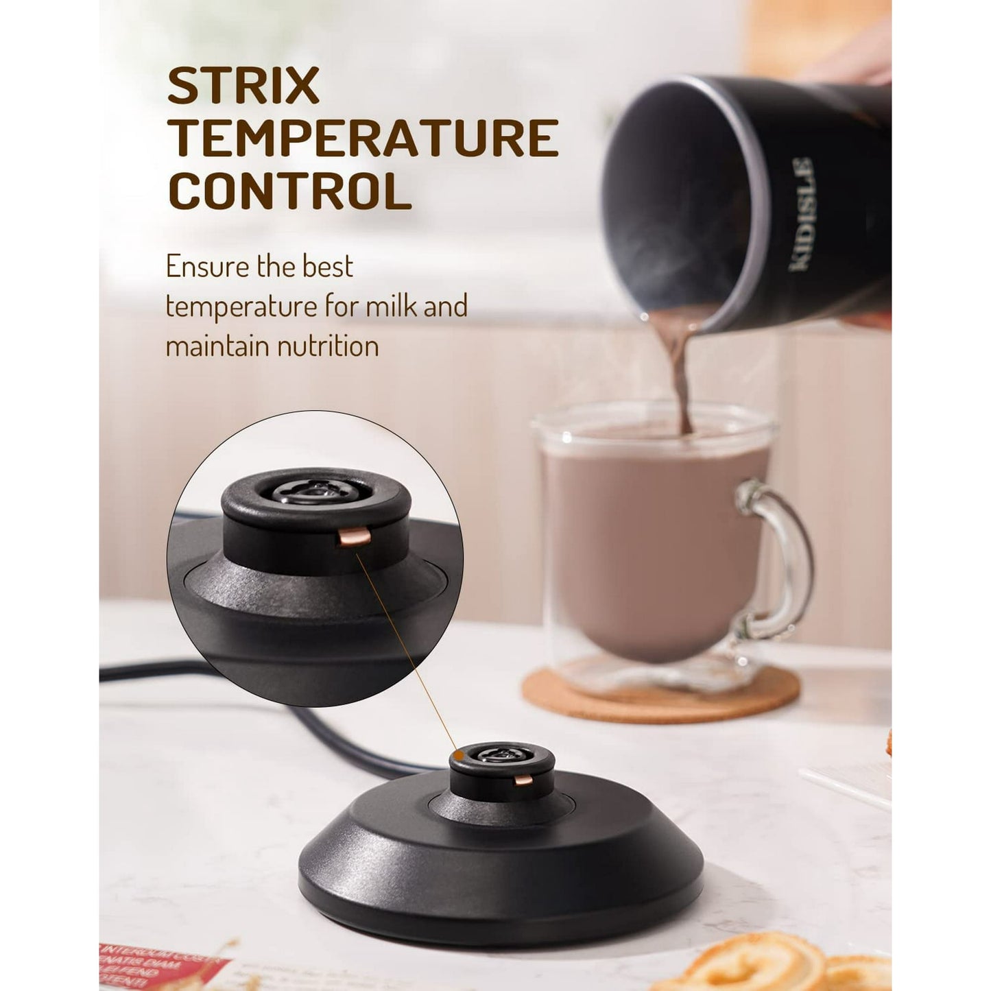 KIDISLE 4-in-1 Milk Frother and Steamer, Electric Milk Steamer with Keep Warm Function, Automatic Warm and Cold Foam Maker for Coffee, Latte, Hot Chocolate, Macchiato, Cappuccinos, Black