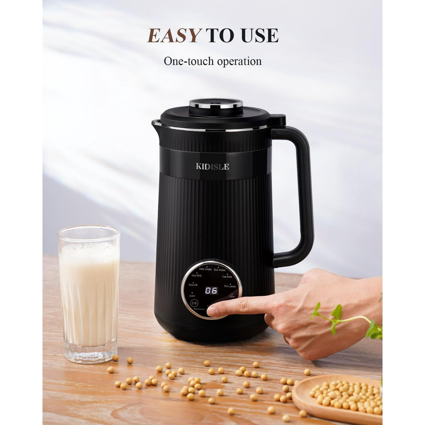 32oz Automatic Soy Machine for Homemade Almond, Oat, Coconut, Soy, Plant Based Milks and Non Dairy Beverages with Delay Start/Keep Warm/Self-Cleaning/Boil Water, Black
