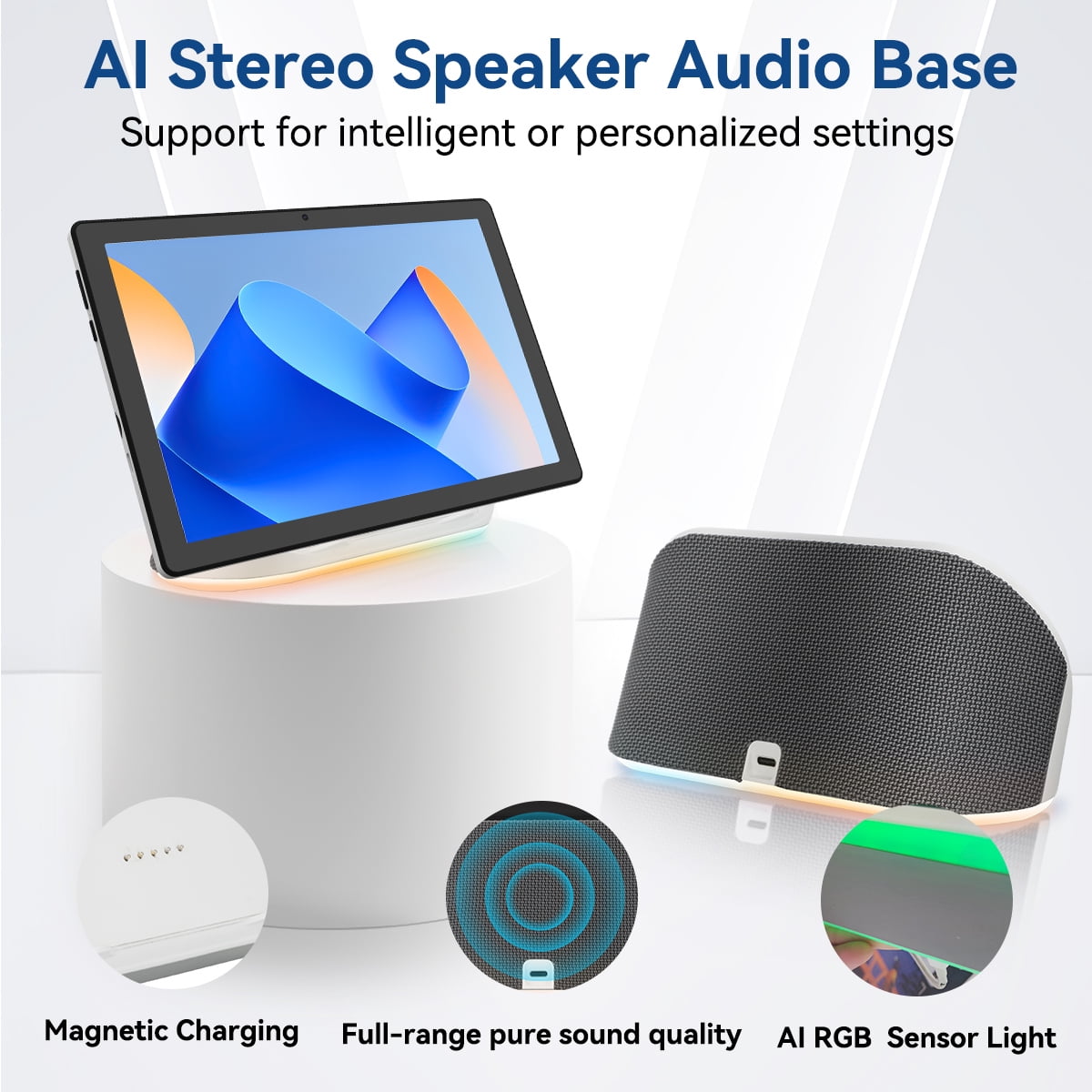 AEEZO Android 14 Tablet with Rechargeable Stereo Speaker Audio Base, 10 inch Tablet with HD IPS Touch Screen, Otca-Core, 14GB RAM 64GB ROM 1T Expand, Wi-Fi 6, BT 5.3, Dual Camera, Google Tablet